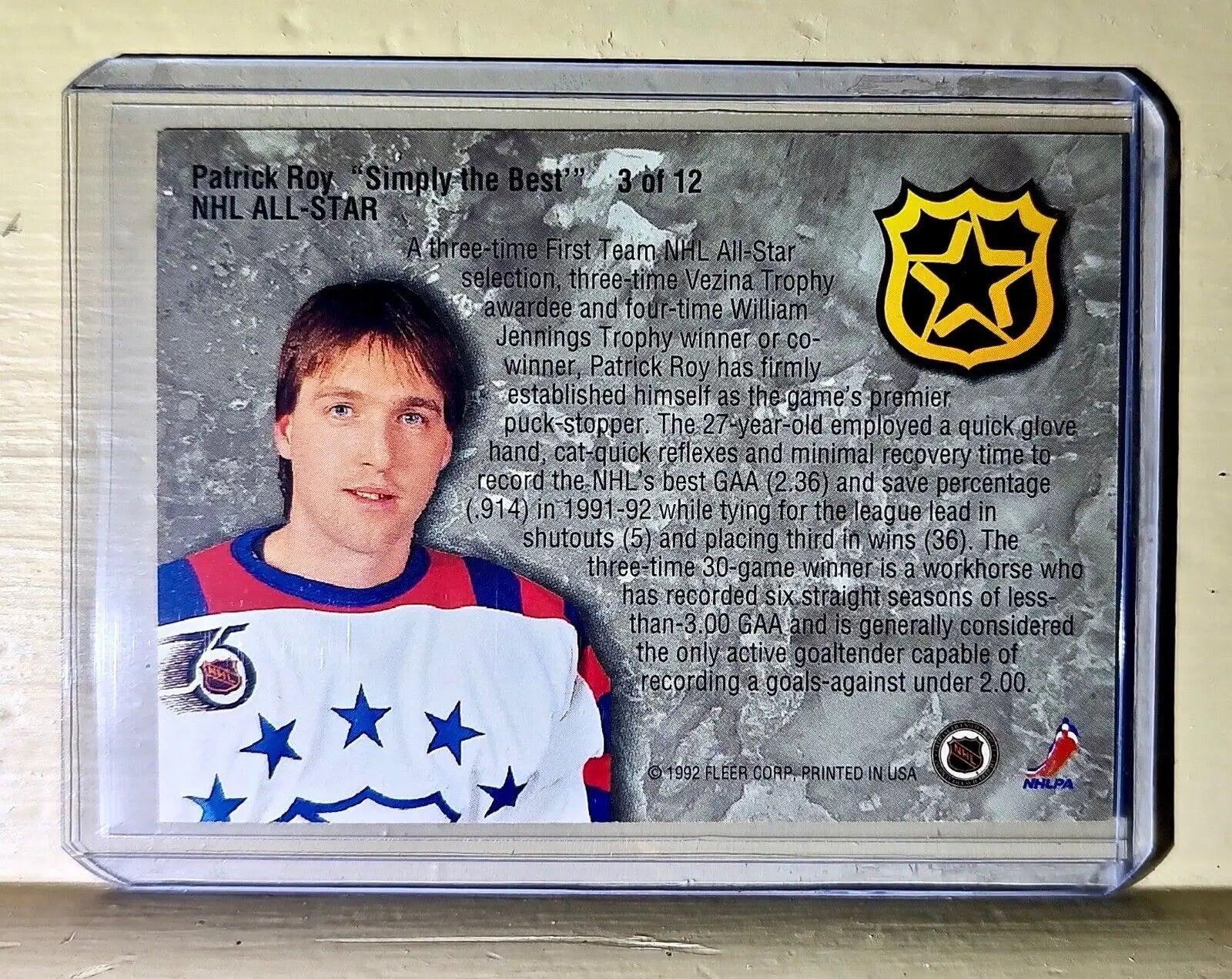 Patrick Roy 1992-93 Fleer Ultra All-Star #3 Hockey Card - Hockey Card Single