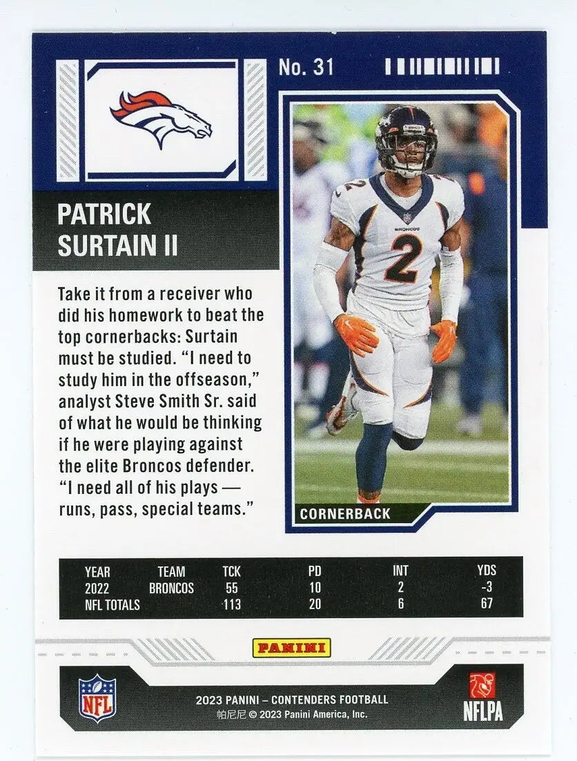 Patrick Surtain II 2023 Panini Contenders Game Ticket Bronze #31 Denver Broncos - Football Card Single
