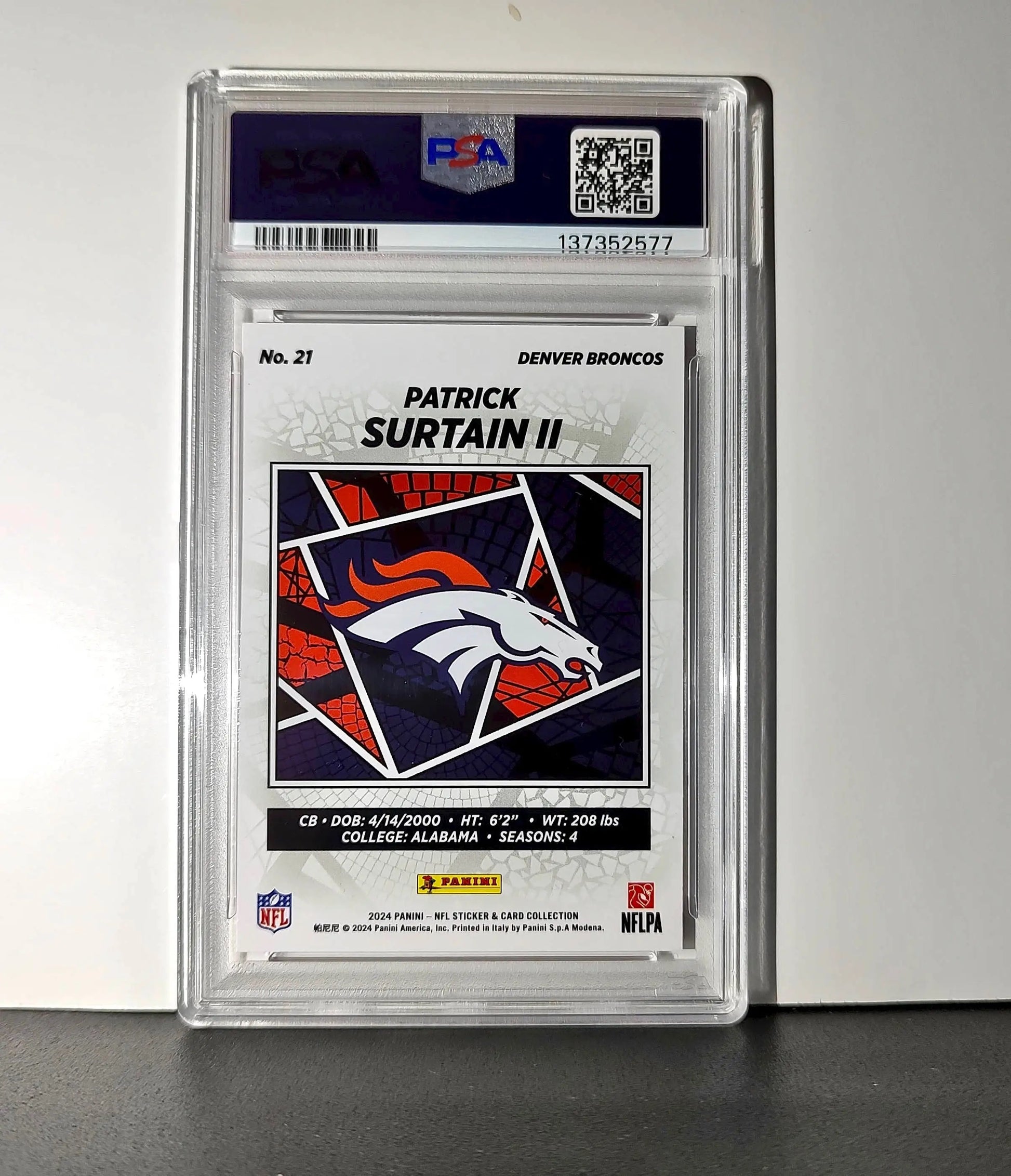 Patrick Surtain II Rookie 2024 Panini Sticker 240/299 #21 Red Foil PSA 8 NM-MT
