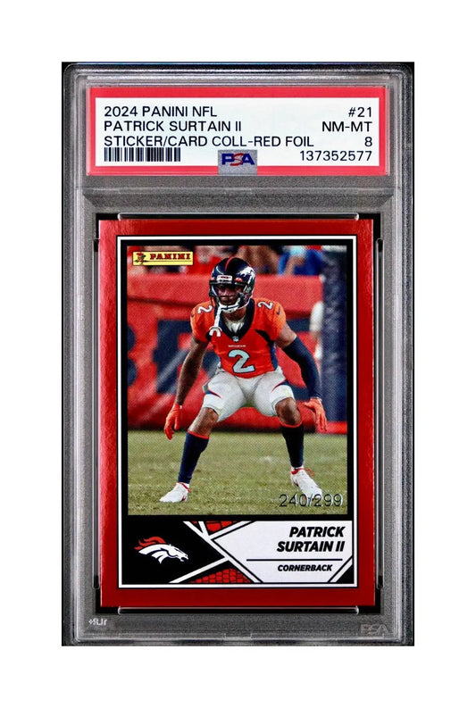 Patrick Surtain II Rookie 2024 Panini Sticker 240/299 #21 Red Foil PSA 8 NM-MT