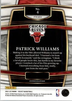 Patrick Williams - 2021-22 Panini Select - #4 - Blue Prizms Basketball - Basketball Card Single