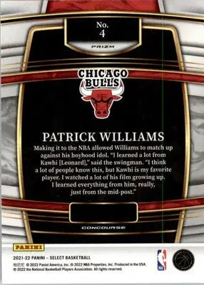 Patrick Williams - 2021-22 Panini Select - #4 - Tri-Color Prizms Basketball - Basketball Card Single