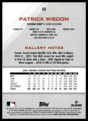 Patrick Wisdom 2022 Topps Gallery #65 Chicago Cubs - Baseball Card Single