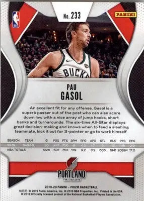 Pau Gasol - 2019-20 Panini Prizm - #233 - Basketball - Basketball Card Single