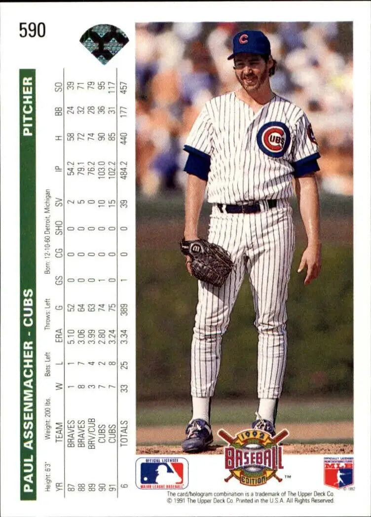 Paul Assenmacher 1992 Upper Deck MLB #590 Baseball Card Chicago Cubs