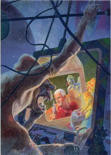 Colorful illustration of people observing through a window in Paul Chadwick Metallic Storm Chase