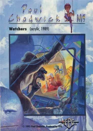 Trading card featuring Watchers artwork by Paul Chadwick from 1989, Metallic Storm Chase