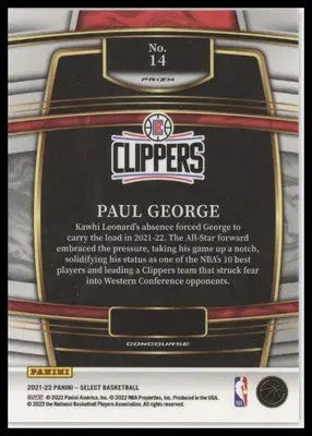 Paul George 2021-22 Panini Select Green White Purple #14 Los Angeles Clippers - Basketball Card Single