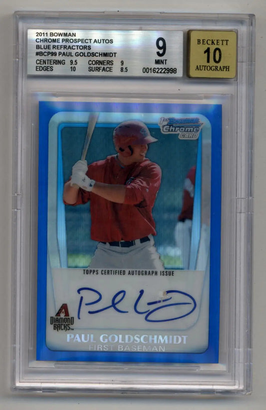 Paul Goldschimdt 2011 Bowman Chrome Prospects Auto Blue Refractor 040/150 BGS 9 Mint Auto 10 - Baseball Card Single