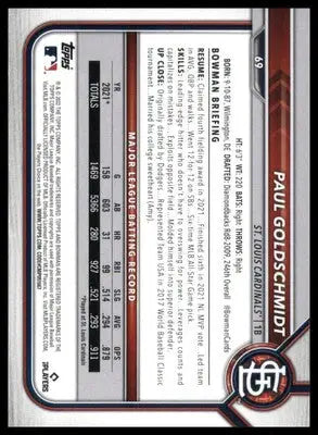 Paul Goldschmidt 2022 Bowman #69 St. Louis Cardinals - Baseball Card Single