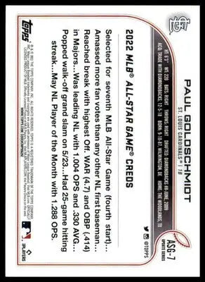 Paul Goldschmidt 2022 Topps Update 2022 MLB All-Star Game #ASG-7 STL Cardinals - Baseball Card Single