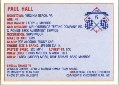 Paul Hall - 1989 Checkered Flag IHRA - #6 - Racing - Racing Card Single