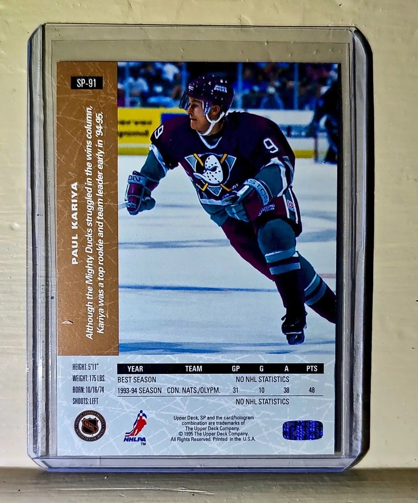 Paul Kariya 1995 Upper Deck SP #SP-91 Hockey Card Mighty Ducks - Hockey Card Single