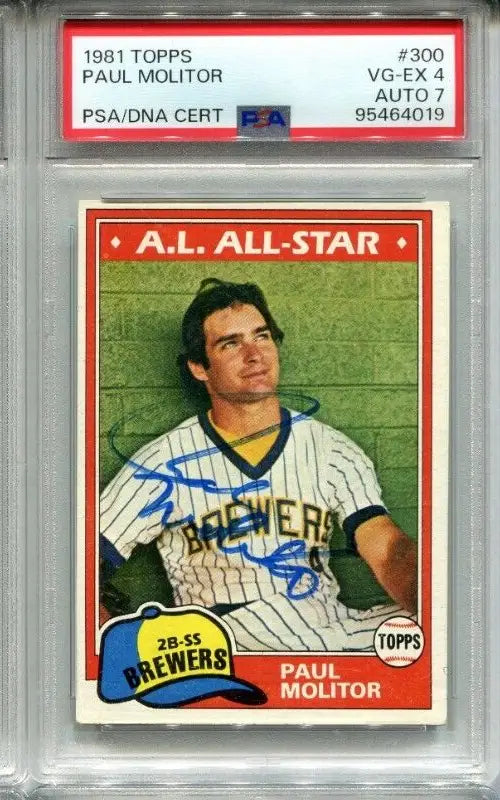 Paul Molitor 1981 Topps #300 PSA 4 DNA 7 AUTO Signed Trading Card BREWERS - Baseball Card Single