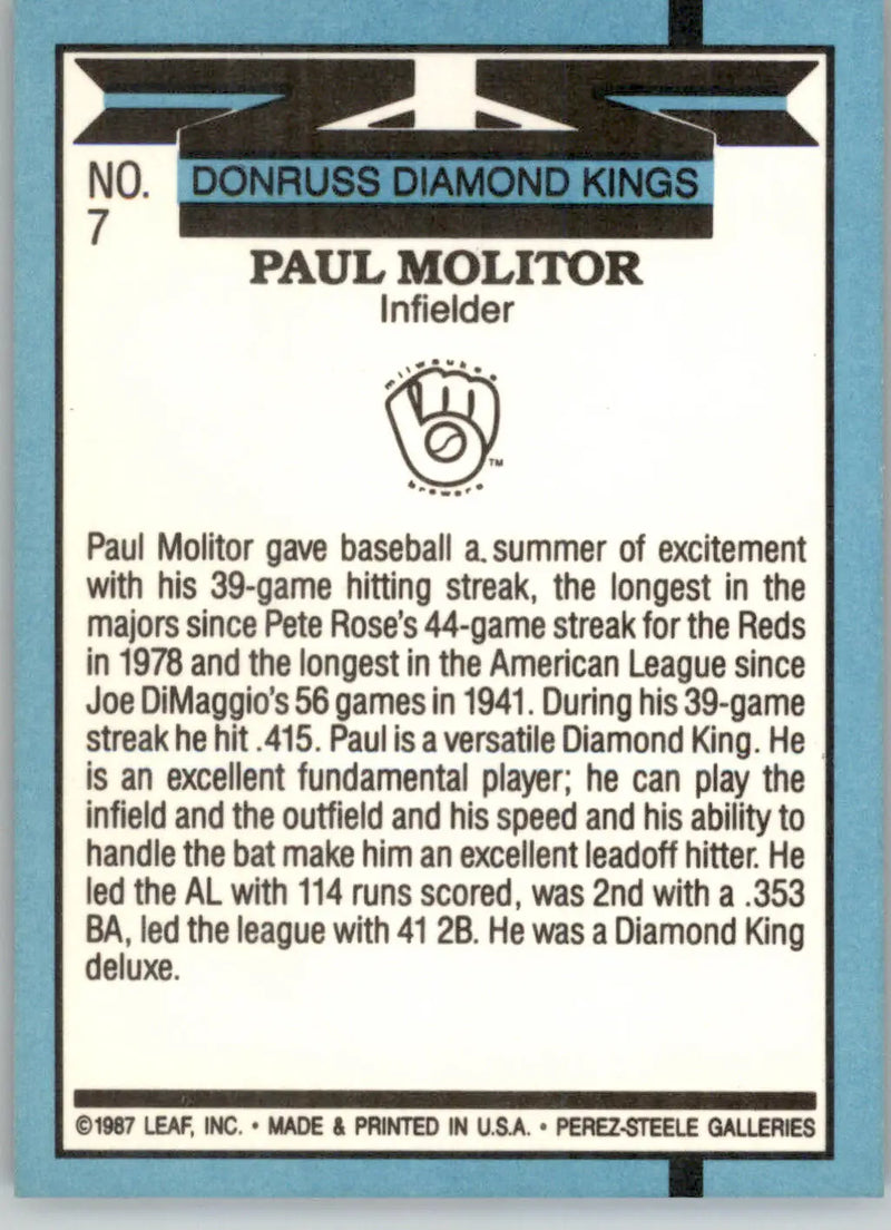 Paul Molitor - 1988 Donruss - #7 - Baseball - Baseball Card Single