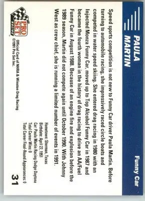Paula Martin - 1991 Pro Set NHRA - #31 - Racing - Racing Card Single