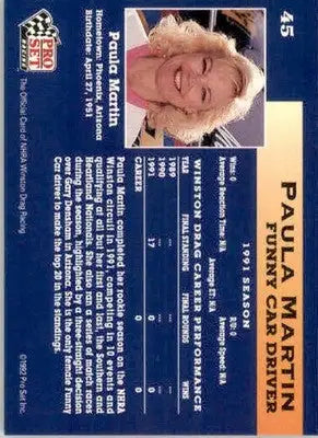 Paula Martin - 1992 Pro Set NHRA - #45 - Racing - Racing Card Single
