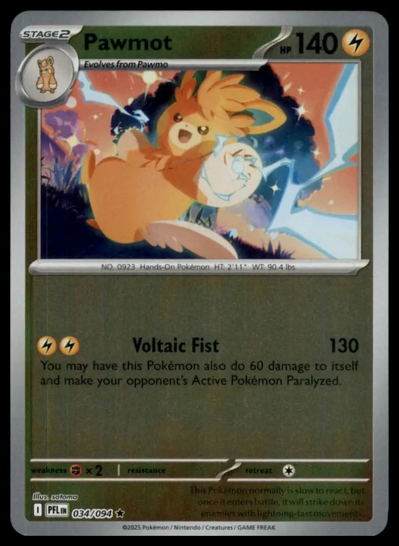 Pawmot 034/094 Me02: Phantasmal Flames Reverse Holo Pokemon - Pokémon Card Single