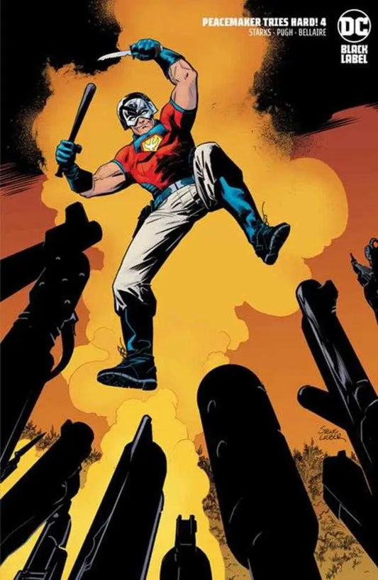 Costumed vigilante leaps in Peacemaker Tries Hard #4 Cover B, great for trading cards