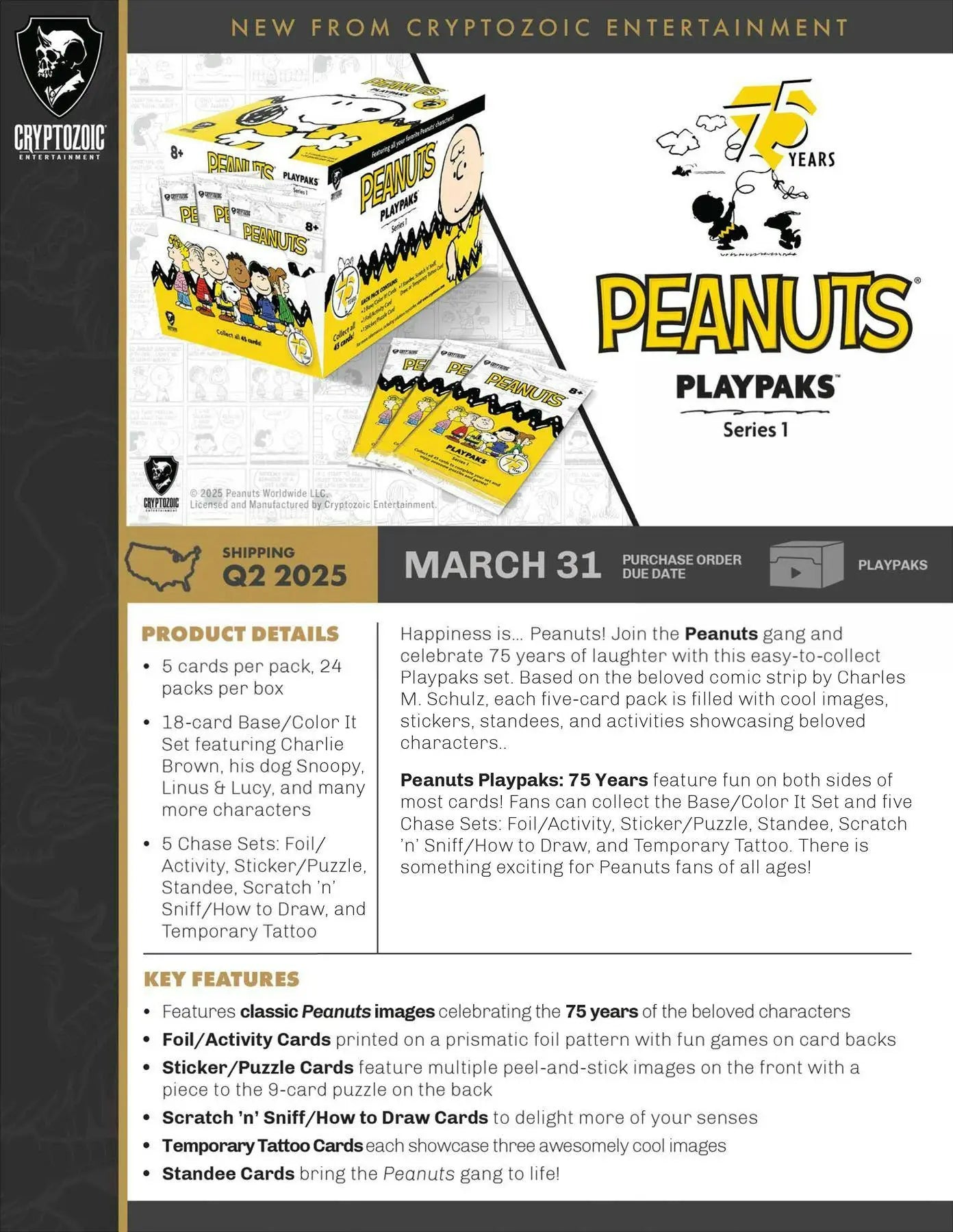 Peanuts Playpaks: 75 Years Series 1 Hobby Box (Cryptozoic 2025) | Columbia Sports Cards - Sports Card Hobby Boxes