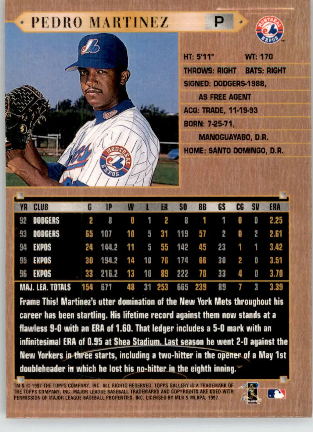 Pedro Martinez - 1997 Topps Gallery - #132 - Baseball - Baseball Card Single