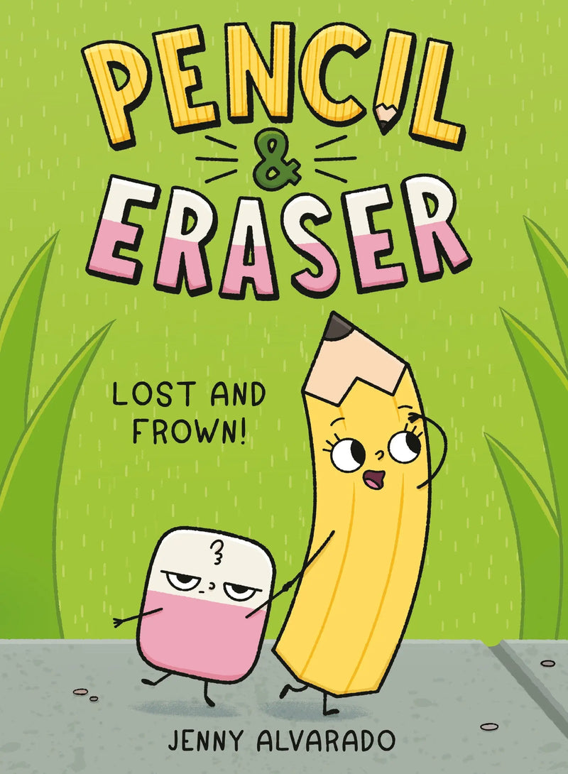 Children’s book cover featuring ninja moves and Stella’s backpack for Pencil & Eraser Lost And Frown
