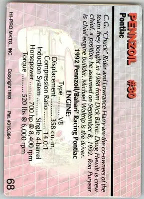 Pennzoil #30 - 1993 Action Packed - #68 - Racing - Racing Card Single