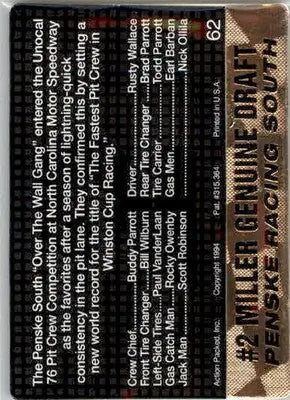 Penske Racing South - 1994 Action Packed - #62 - Racing - Racing Card Single