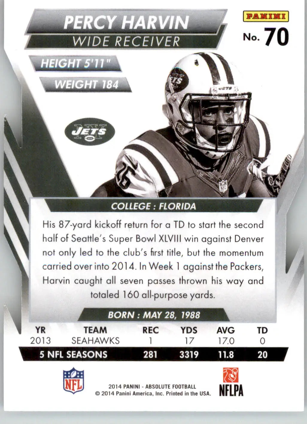 Percy Harvin - 2014 Panini Absolute - #70 - Retail Football