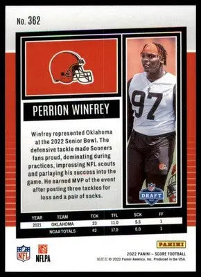 Perrion Winfrey Rookie 2022 Score #362 Cleveland Browns - Football Card Single