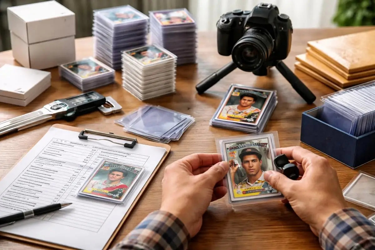 A person holds a collectible baseball card featuring an athlete in a yellow and black uniform in clear protective plastic with the Topps brand logo visible for how to sell baseball cards a complete 2026 guide.