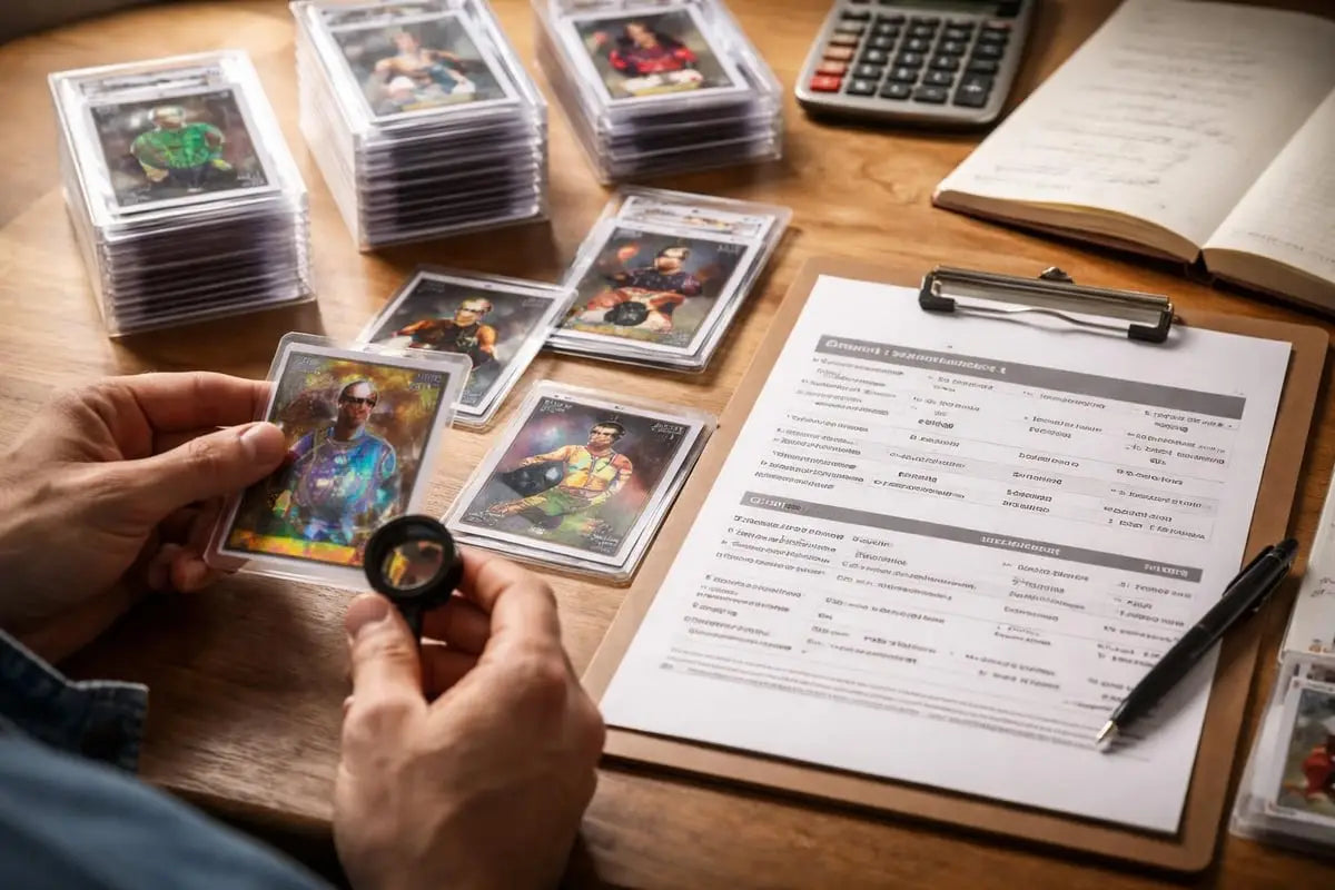 a person holding a vibrant glossy football card encased in clear plastic with both hands featured in the best football cards to buy in 2026 investment guide