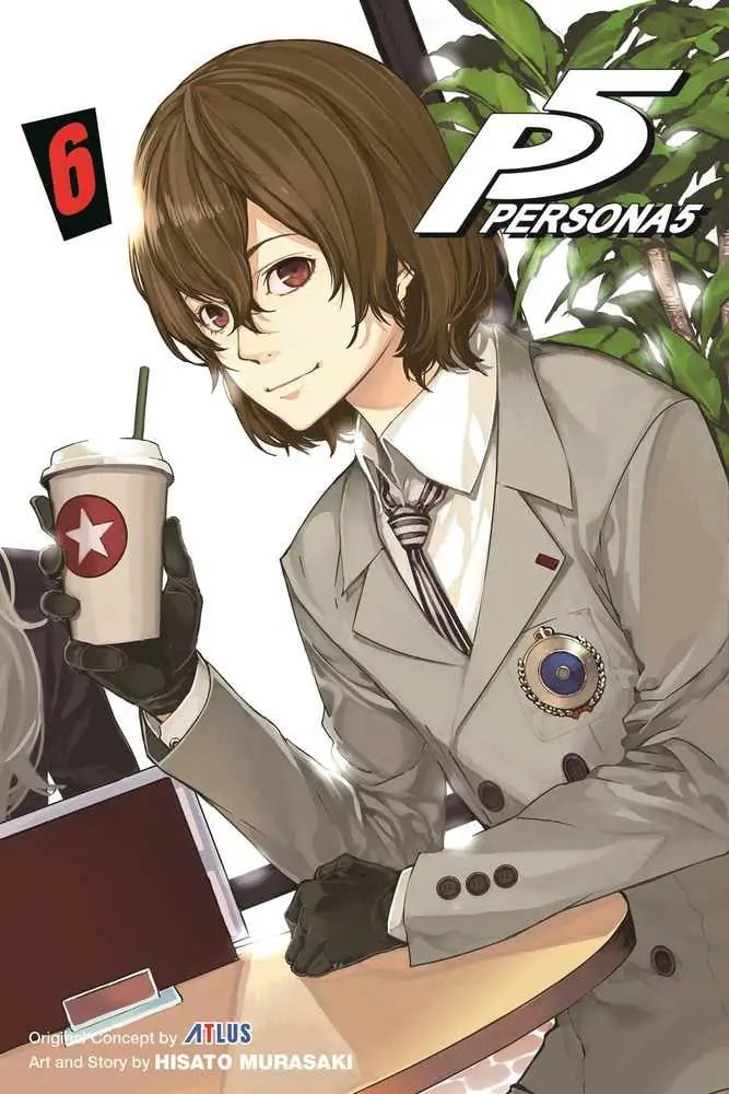 Anime character holding a drink from Persona 5 Graphic Novel Volume 06 used copy featuring phantom thieves