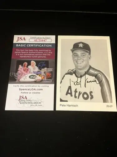 Autographed 3x5 Pete Harnisch baseball card with JSA certification for Houston Astros fans