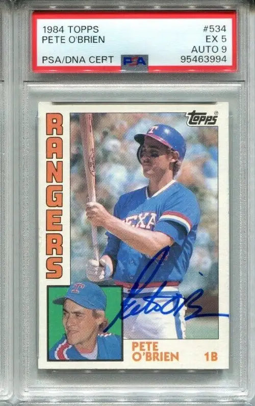Pete O’Brien Signed 1984 Topps #534 PSA 5 DNA 9 Rookie Autograph RC AUTO Rangers - Baseball Card Single