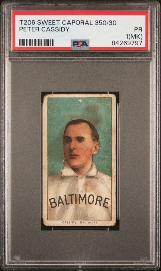 Peter Cassidy 1909-11 T206 Sweet Caporal 350/30 PSA 1 Poor MK - Baseball Card Single