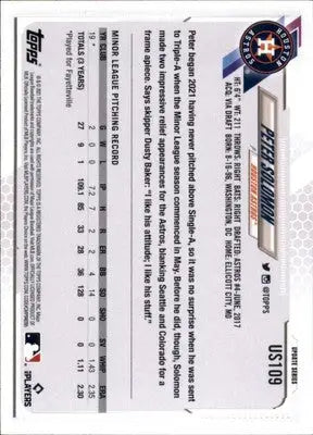 Peter Solomon Rookie 2021 Topps Update #US109 Houston Astros - Baseball Card Single