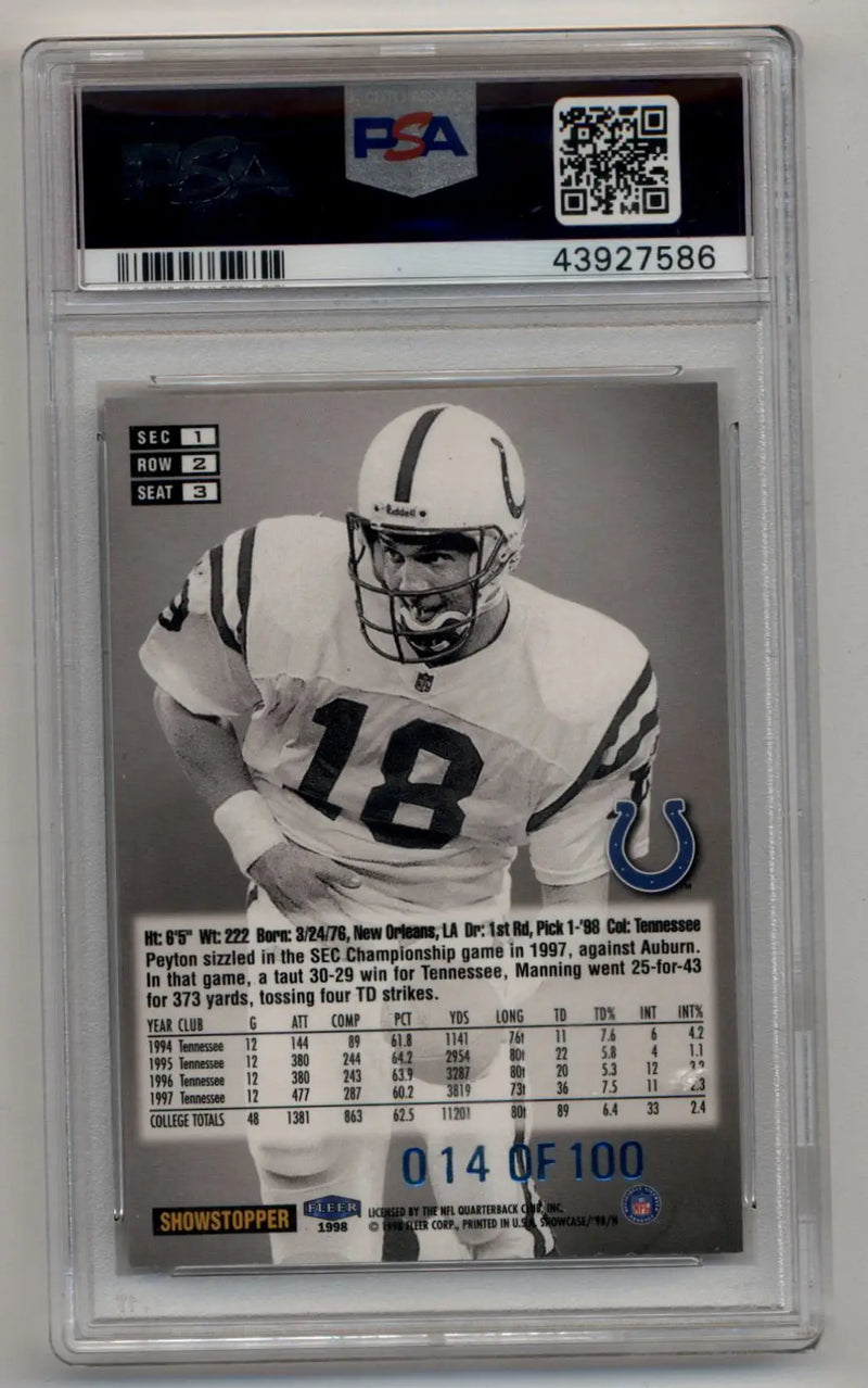 Peyton Manning 1998 Flair Showcase Legacy Collection Row 2 #3 14/100 PSA 6 Excellent Mint - Football Card Single