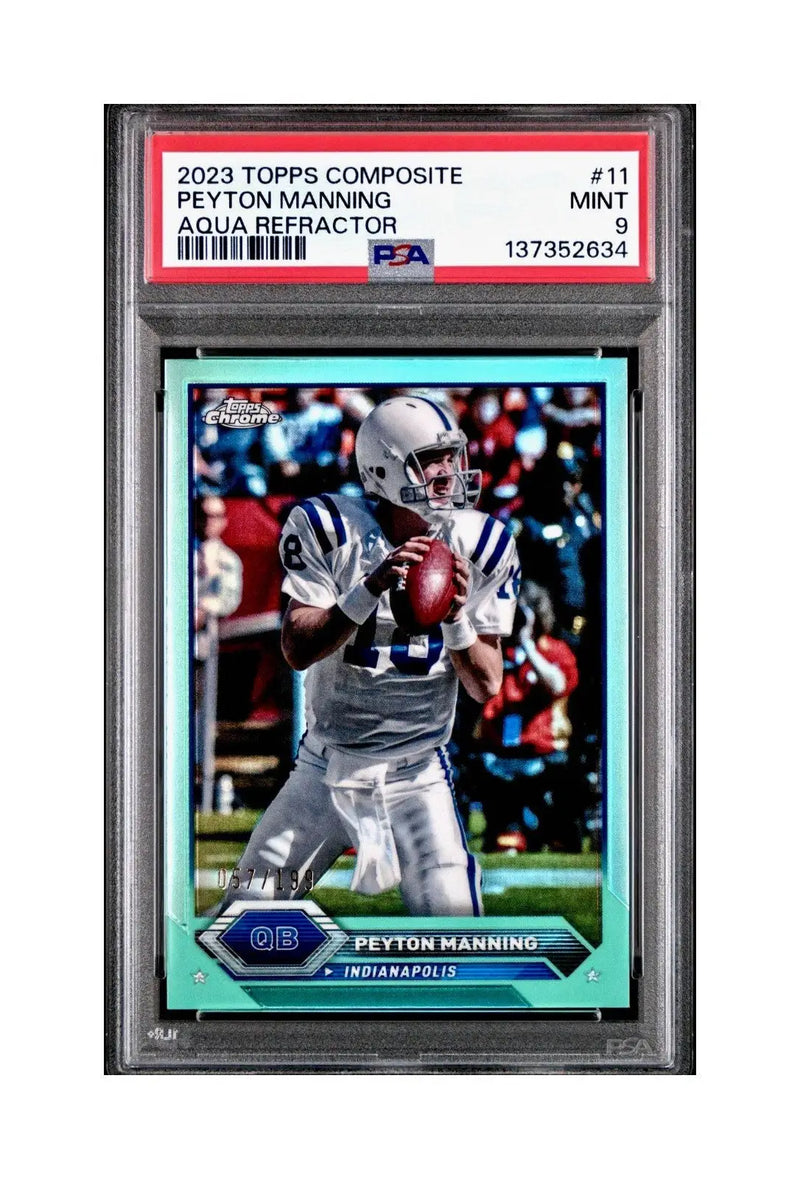 Peyton Manning 2023 Topps #11 057/199 Aqua Refractor PSA 9 Mint - Football Card Single
