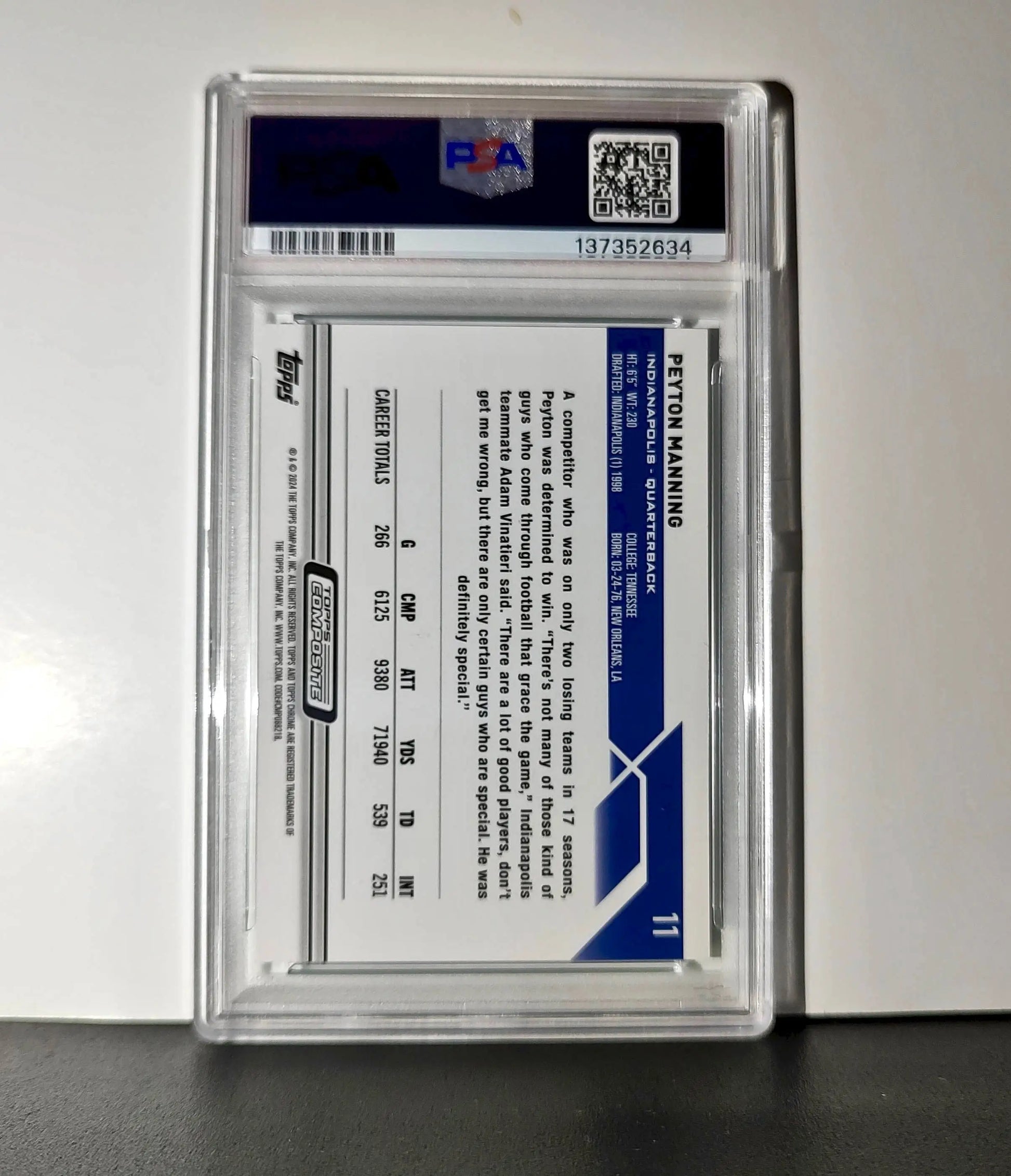 Peyton Manning 2023 Topps #11 057/199 Aqua Refractor PSA 9 Mint - Football Card Single