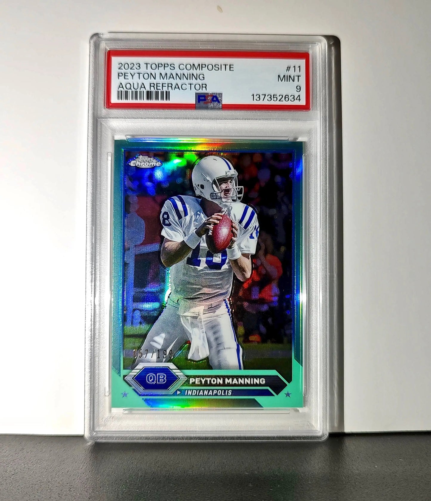Peyton Manning 2023 Topps #11 057/199 Aqua Refractor PSA 9 Mint - Football Card Single