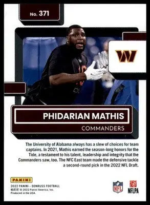 Phidarian Mathis Rookie 2022 Donruss #371 Washington Commanders - Football Card Single