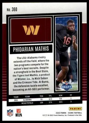 Phidarian Mathis Rookie 2022 Score #360 Washington Commanders