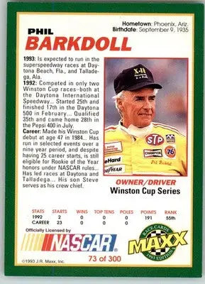 Phil Barkdoll - 1993 Maxx - #73 - Racing - Racing Card Single