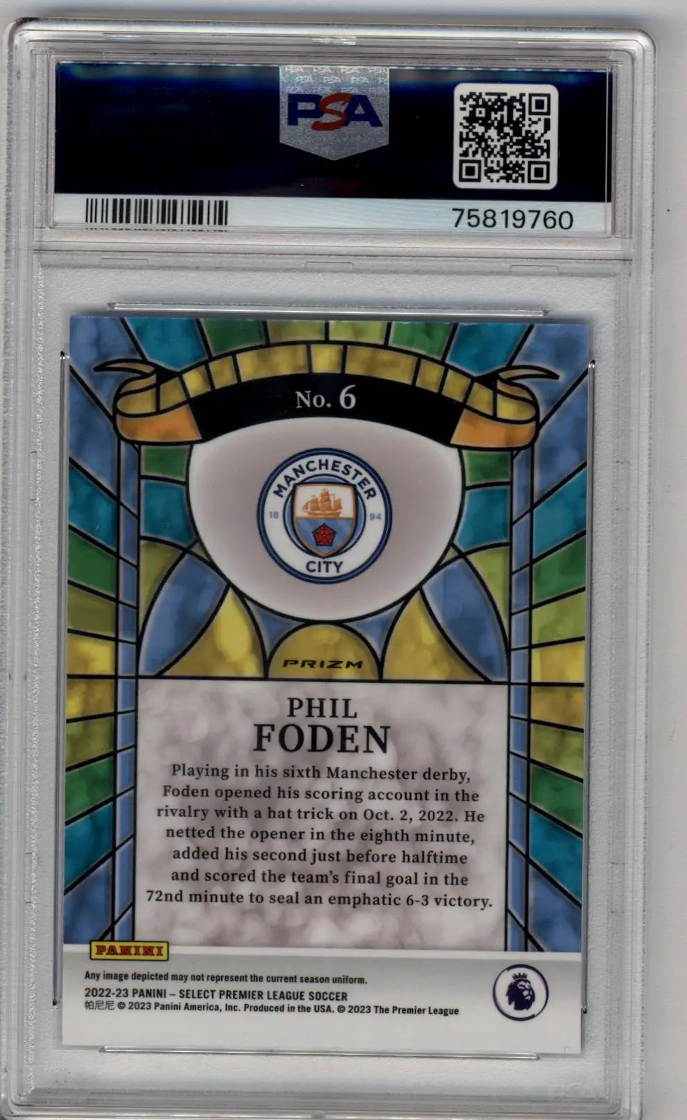 Phil Foden 2022-23 Select Premier League #6 Stained Glass PSA 10 Gem Mint - Soccer Card Single