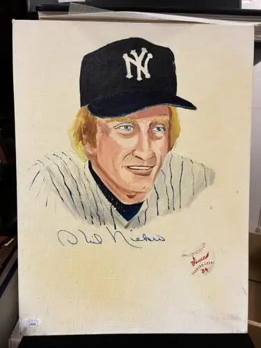 Phil Niekro NY Yankees pitcher 16x20 oil painting by Vince Jarero, autographed JSA 1984