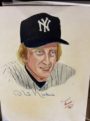Phil Niekro NY Yankees Pitcher 16x20 Oil Painting by Vince Jarero with Auto JSA 1984