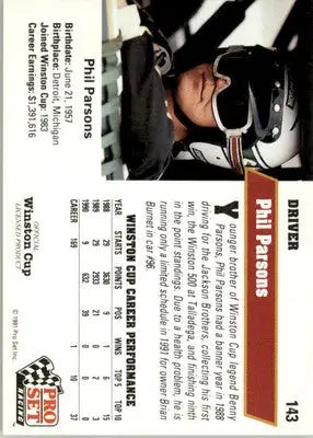 Phil Parsons - 1991 Pro Set - #143b - Racing - Racing Card Single