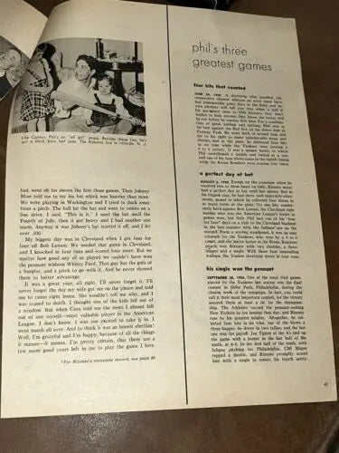 Vintage magazine spread featuring Phil Rizzuto signed Sport Magazine story pages photo JSA COA