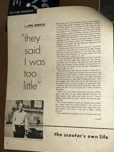Vintage magazine article featuring Phil Rizzuto signed pages with JSA COA authenticity